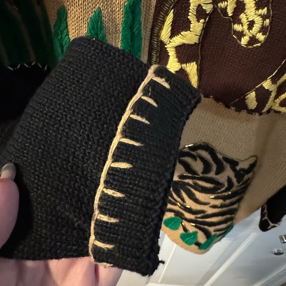 Victoria Jones VTG Jungle African Safari Animal Beaded Embroidered Sweater LG - Picture 2 of 15